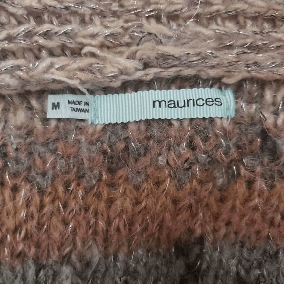Maurice's Boho Earth Tone Stripe Shawl Collar Open Front Cardigan Sweater Size M - Picture 8 of 9